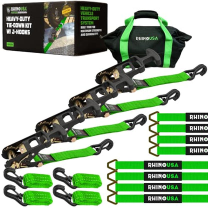 Car Hauler Tie Down Straps (Green / J-Hook)