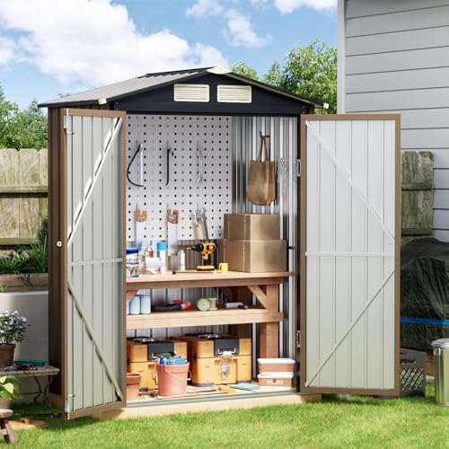 Outdoor Steel Storage Shed (3X5FT / Brown)