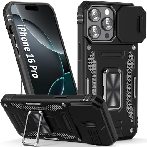 Heavy Duty Phone Case for 16 Pro Case with Camera Cover Black (iPhone 16 Pro 【6.3 inch】 / Black)