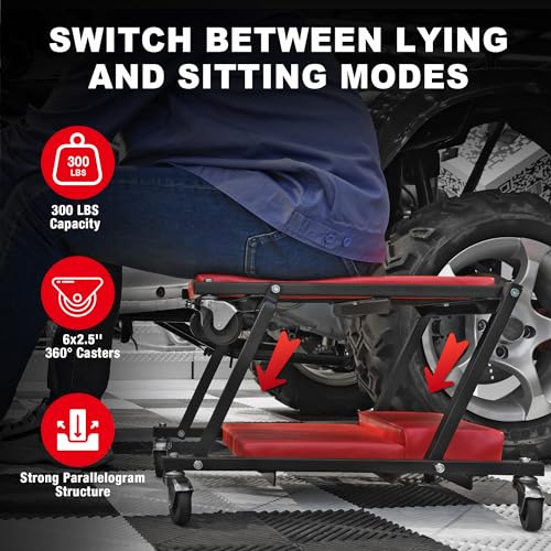 36" Rolling Foldable Car Creeper Automotive Creeper (Red Foldable Creeper)