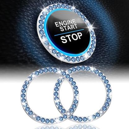 2 PCS Crystal Rhinestone Car Engine Start Stop Decoration Ring (Blue)