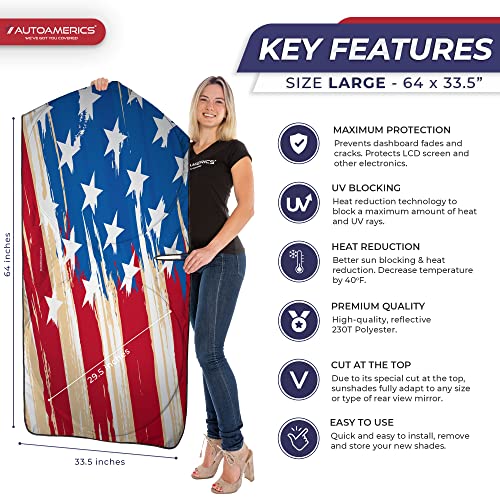 1 Piece Windshield Sun Shade USA Art Flag (USA ART FLAG-1 / LARGE = 64 x 33.5 inches)