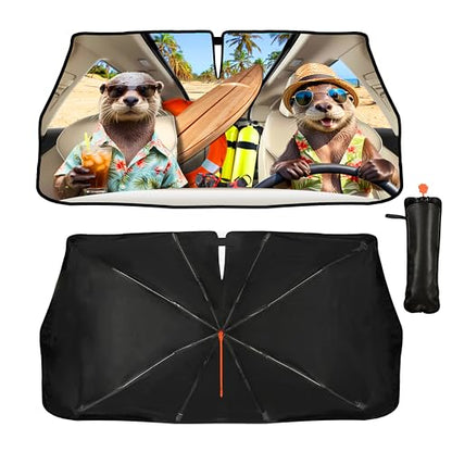 Funny Animal Car Windshield Sun Shade Umbrella (otters-1)