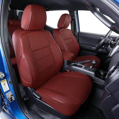 Tacoma Seat Covers Custom Fit for Toyota Tacoma 2016 2017 2018 2019 2020 2021 2022 2023 Double Cab (Leather (Burgundy) / 2016-2023 Tacoma Full Set,4DR)
