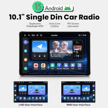 Single Din Touchscreen Radio 10.1 Inch Car Stereo with Apple Carplay & Android Auto (4GB+64GB)
