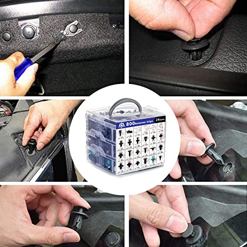 801pcs Car Push Retainer Clips with 24 Popular Push Pins for Auto Parts (Car Clips 801PCS-Blue)