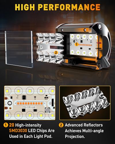 4 Inch LED Pod Lights (White&Amber 6Modes)