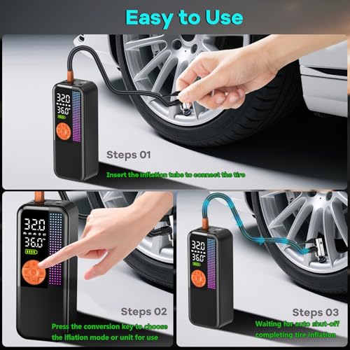 150PSI Portable Cordless Tire Inflator Air Compressor (Orange / 6000mAh)