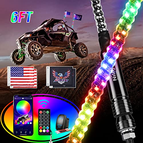 2PCS 6FT RGB LED Whip Lights APP & Remote Control (RGB-Quick Connect Base / 6FT -2PCS)