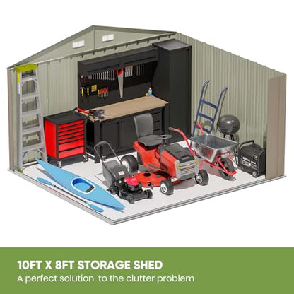 10x8 FT Outdoor Storage Shed with Floor Frame (Gray / 10x8 FT)