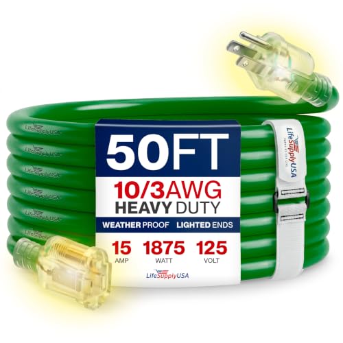 50ft Outdoor Indoor Extension Cord 10 (50 FT / 10AWG / Green)