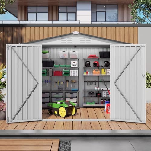 8x6 FT Outdoor Storage Shed with Windows (White+Gray / 8x6ft Standard)