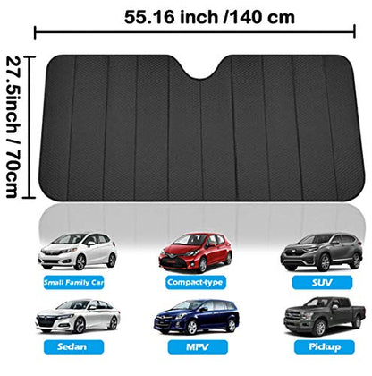 Front Car Sun Shade Windshield (Black / 55.16 x 27.5 inches)