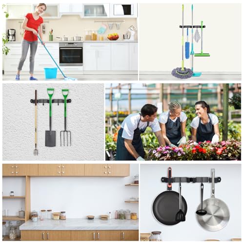 Heavy Duty Stainless Steel Broom Holder (3 Racks and 2 Hooks)
