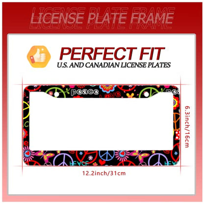 Hippies Peace Flower Stainless Steel License Plate Frame Fits US Standard (Hippies Peace Flower)