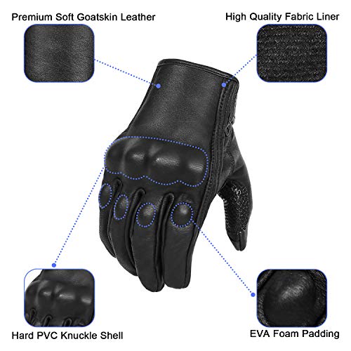 Updated Full Finger Leather Motorcycle Gloves Phone Touch Goat Skin Black Motorbike Riding Gloves (Updated,non-perforated / Large)