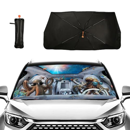 Funny Octopus Car Windshield Sun Shade Umbrella Car Windshield Foldable Car Umbrella Sun Shade Cover Heat Reflective Sun Visor Blocks UV Rays Front Window Shade (One Size / Funny Octopus)