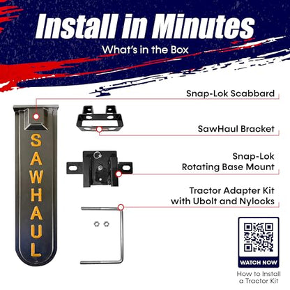 Snap Lok Universal Chainsaw Carrier Kit for Tractors and Skid Steers (Rotating - Tractors / 20 Inch Scabbard / Orange)
