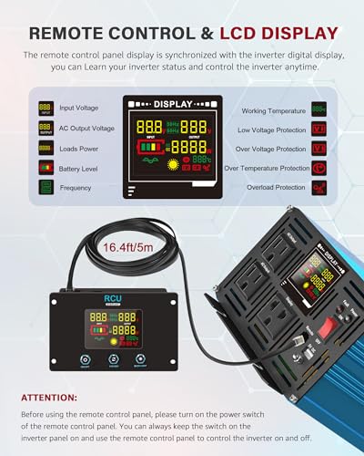 2000 Watt Inverter Pure Sine Wave DC 12V to 110V AC Power Inverters with 3 AC Charger Outlets (2000W - 12V / Blue)