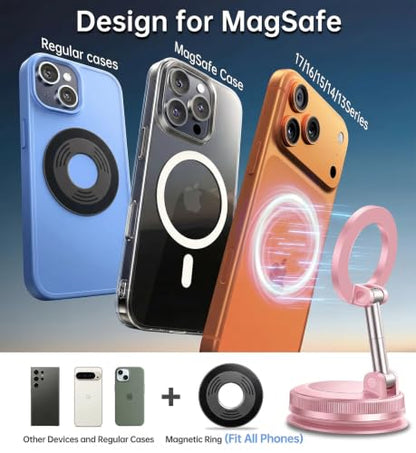 Newest Vacuum Magnetic Phone Holder for Car Phone Holder Mount【Movable Vacuum Suction】 Magsafe Car Mount Cell Phone Holders for Your Car Accessories for Women Men for iPhone 17 16 (Light Pink)