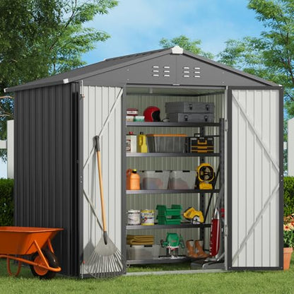 8x6 FT Outdoor Storage Shed (Dark Gray / 8' x 6' FT/Peaked-roof)