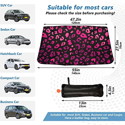 Pink Leopard Windshield Sun Shade Umbrella Animal Skin Black Foldable Car Front Window Sunshade Blocks UV Rays Heat Keep Vehicle Cool (multi 19)