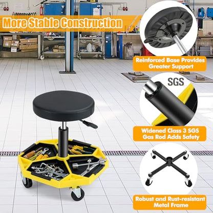 Adjustable Mechanic Rolling Stool (Yellow)