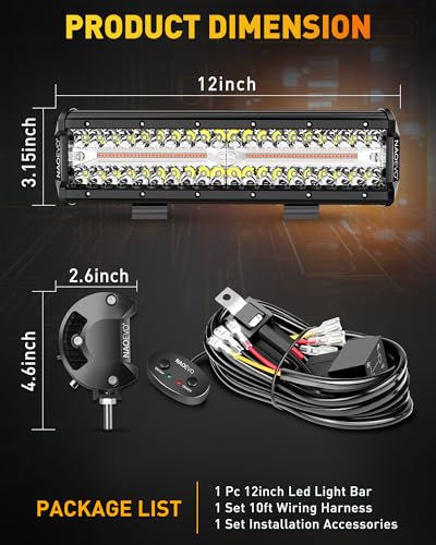 12 Inch LED Light Bar with Wiring Harness (White&Amber 3 Modes)