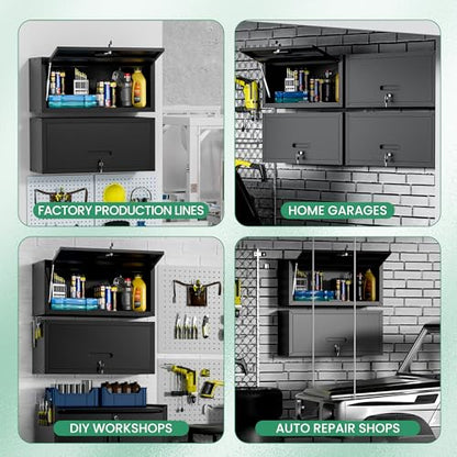 Metal Wall Cabinet (Black / Upflip Door-H13.5")