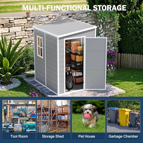 5x3 FT Small Resin Storage Shed with Floor Included (Gray)