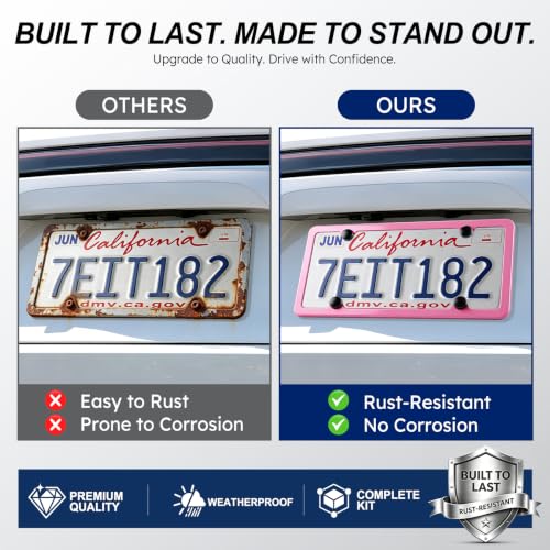 4 Holes Stainless Steel License Plate Frames (Pink)
