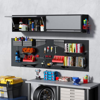 Metal Garage Wall Cabinet with Doors Side with Holes (13.8''H / Black Gray)