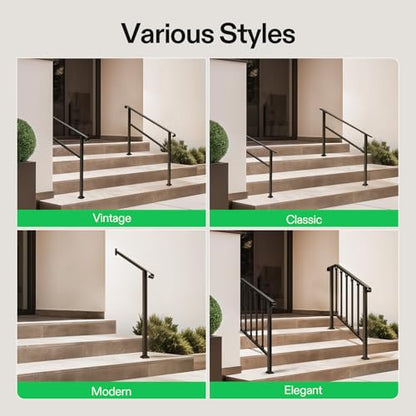 U Shape Stair Handrail 3 Step 28"x19" Wrought Iron Wall (Black / 3 Steps)