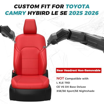 Custom Fit Seat Covers for Toyota Camry 2025 2026 Hybrid (Red / 2025-2026 Camry LE SE)