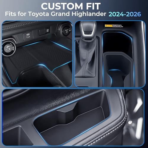 1st & 2nd Row Cup Holder Inserts & Wireless Charging Protective Mat for Toyota Grand Highlander 2026 2025 2024 (for Toyota Grand Highlander 2024-2026, 5PCS)