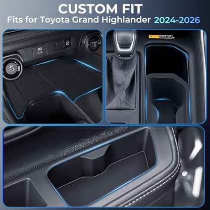 1st & 2nd Row Cup Holder Inserts & Wireless Charging Protective Mat for Toyota Grand Highlander 2026 2025 2024 (for Toyota Grand Highlander 2024-2026, 5PCS)