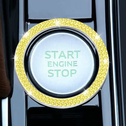 2 PCS Crystal Double Rhinestone Car Engine Start Stop Decoration Ring (Double Lemon-yellow)