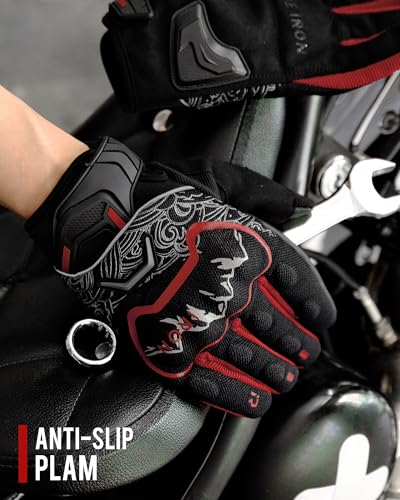 Motorcycle Gloves Motorbike Glove for Men Women Full Finger Knuckle Protection Touch Screen Cycling ATV Hiking Riding (XX-Large / mountain-Red)