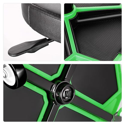 Adjustable Height Pneumatic Garage Seat Rolling Mechanic Stool with Tool Tray Storage (Green)