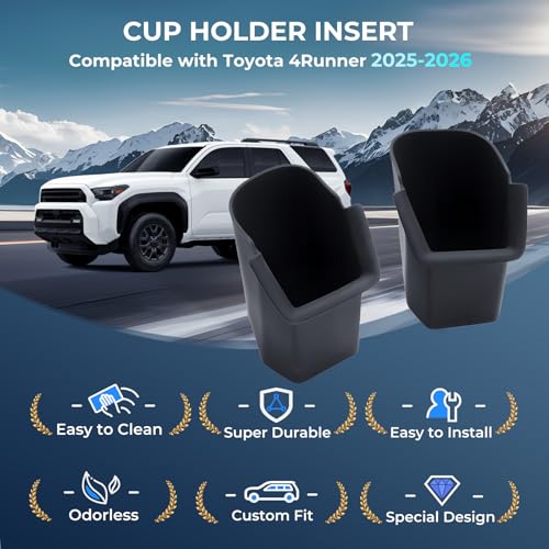 2PCS Rear Cup Holder Inserts for Toyota 4Runner 2026 2025 (Cup Holder for 2025-2026 4Runner, Rear)