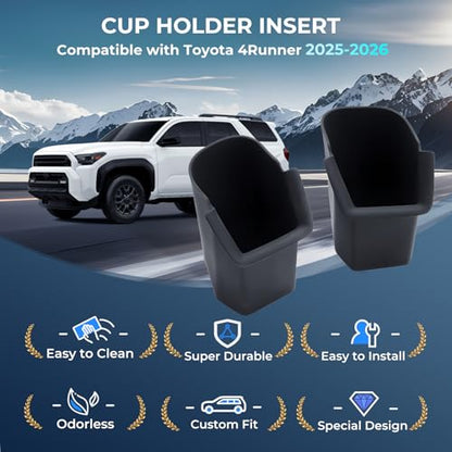 2PCS Rear Cup Holder Inserts for Toyota 4Runner 2026 2025 (Cup Holder for 2025-2026 4Runner, Rear)