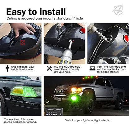Amber Green LED Hideaway Strobe Lights Kit (Amber Green / 4 pcs)