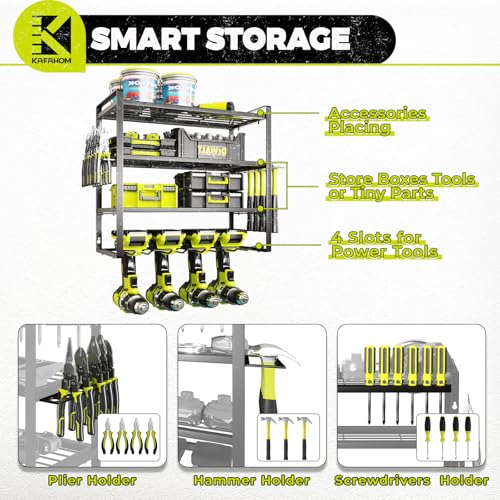 Power Tool Organizer (4-Layer 4-Drill / 4 Cordless Drills Black)