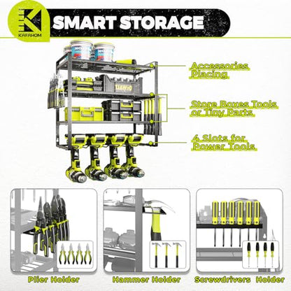 Power Tool Organizer (4-Layer 4-Drill / 4 Cordless Drills Black)