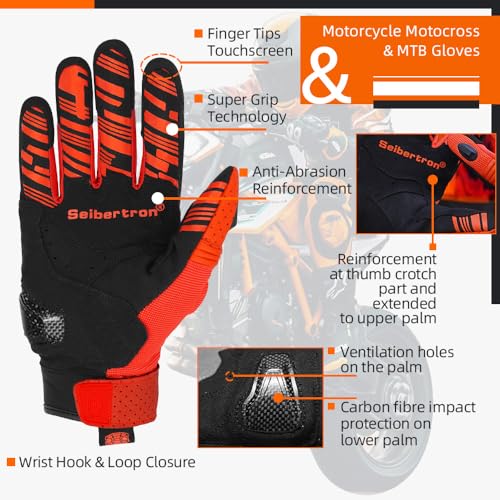 SPS 2 Unisex Touchscreen Road Racing Motorcycle MTB Sports Gloves Also fit BMX MX ATV Mountain Bike Bicycle Cycling Off (Orange SPS-2 / XS Youth)