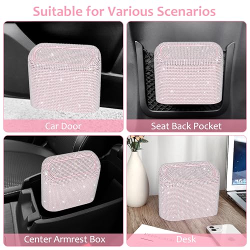 Bling Car Trash Can with Lid (Light Pink/White Rhinestone)
