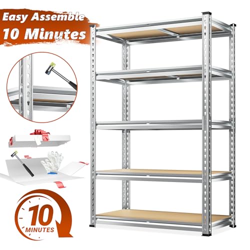 5 Tier Garage Shelving for Pantry Garage (Silver)