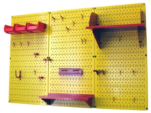 Pegboard Organizer 4 ft. Metal Pegboard Standard Tool Storage Kit with Yellow Toolboard and Red Accessories (Yellow Pegboard Red Accessories)