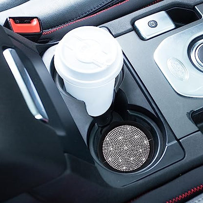 2 Pack Car Cup Holder Coaster Bling Crystal Rhinestone Car Interior (Black Whole Rhinestone / 2 Pack)
