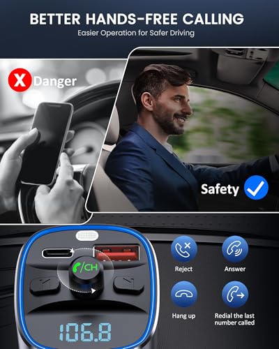Bluetooth 5.4 FM Transmitter Car Adapter 48W PD Fast Charging (Colorful-48W)